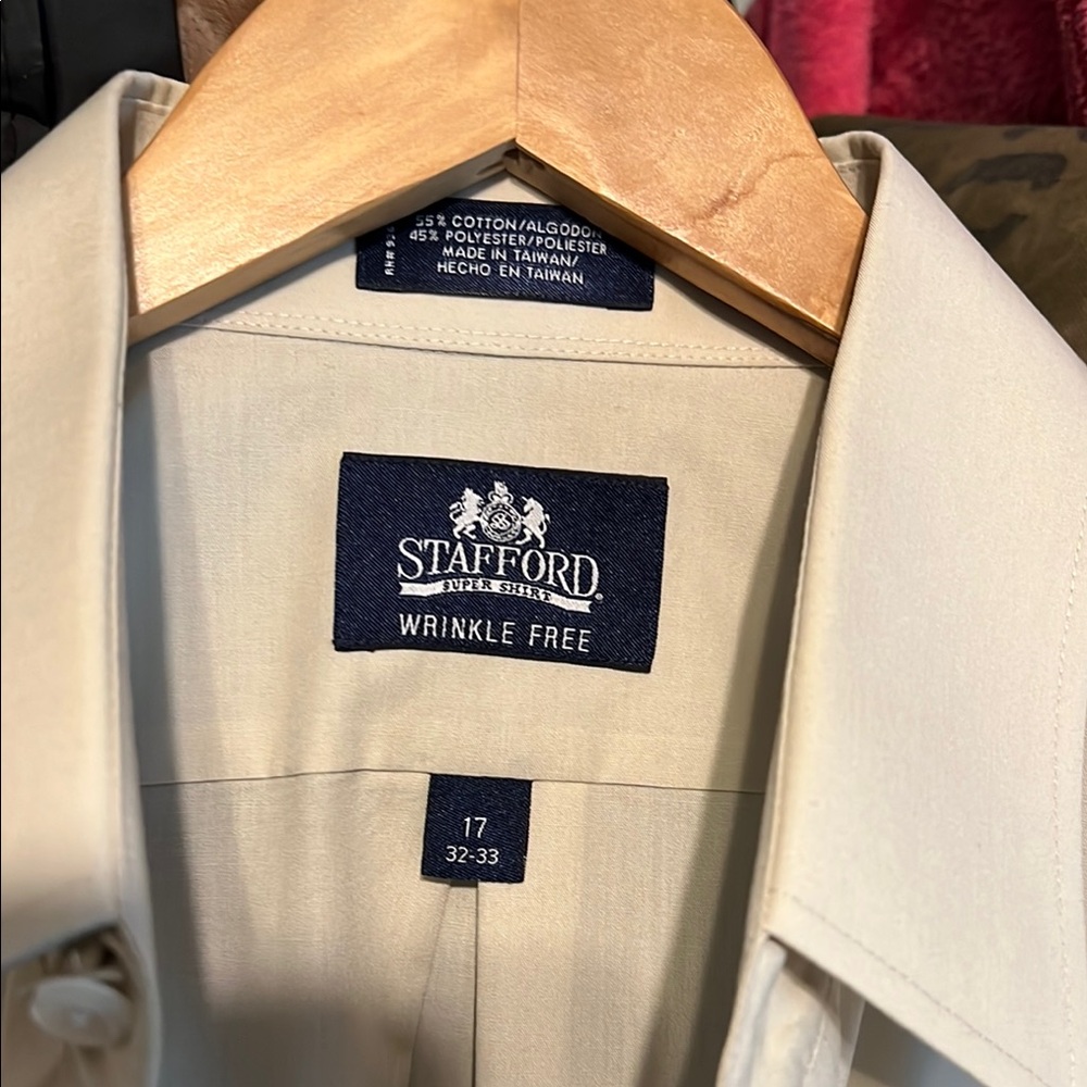 Stafford Wrinkle Free Beige Shirt